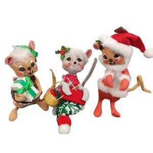 LOT of 3 VTG 90s ANNALEE MICE MOUSE CANDY CANE SANTA CHRISTMAS DOLL DECOR ANIMAL